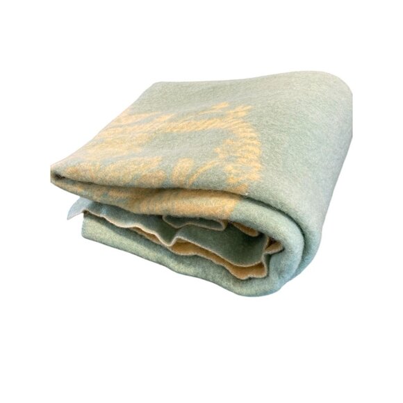 VTG Golden Dawn Twin Wool Blanket Reversible Gold & Green 69 X 72 - Picture 3 of 6